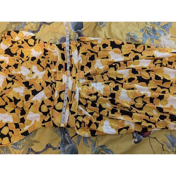 Maxmara Women’s Small Yellow Geometrical Print Wrap Tie Midi Short Sleeve Dress - Picture 4 of 6